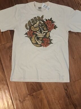 New !Empyre White Tee with Skull, Snake & Orange Floral Graphic- Med